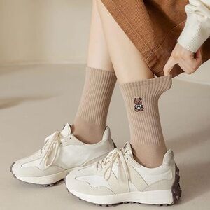 Embroidered Teddy Bear Ankle Crew Socks